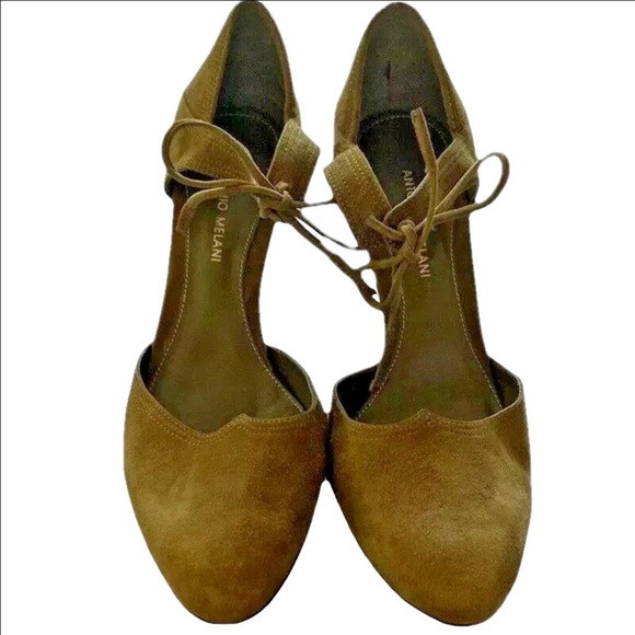 ANTONIO MELANI Tan Flats with Pointed Toe and Adjustable Ankle Strap - Picture 1 of 6